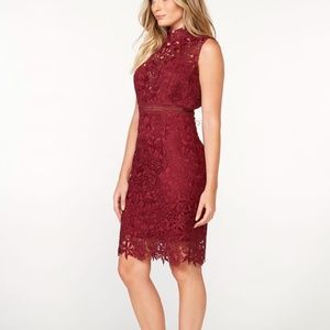 Bardot High Neck Lace Burgundy Cocktail Wedding Guest Dress Medium size 8